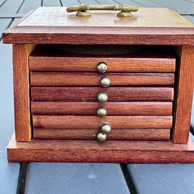 Vintage Wooden Drink Coaster Set Of 6 Cork Case With Handle