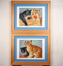 Vintage Set of 2 50s Craft Master paint by number "Feline Fun"  1954 Kittens