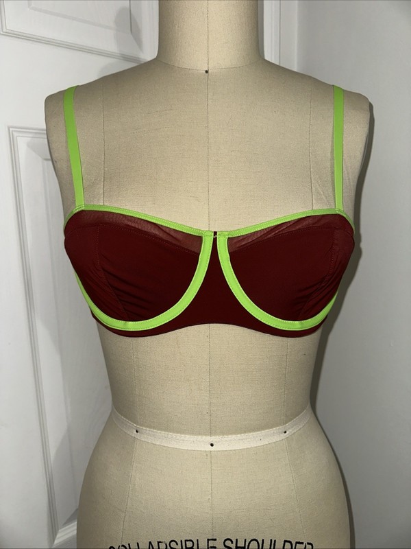 Parade Bra Women's 34C Recycled Nylon Underwire Maroon And Lime Green