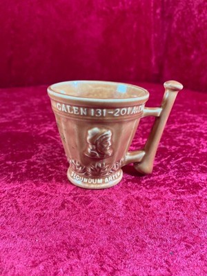 Vintage Schering Galen Coricidin Mortar & Pestle Rx Coffee Cup Mug Brown