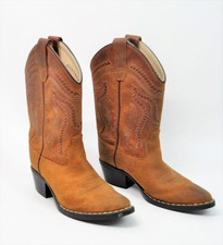 CHILDREN'S OLD WEST BROWN DISTRESSED J TOE WESTERN BOOTS 8124