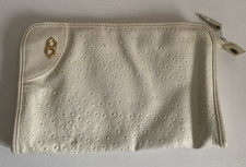 Vintage White Leather Clutch with Gold Hardware Zip Closure 11.5 X 7