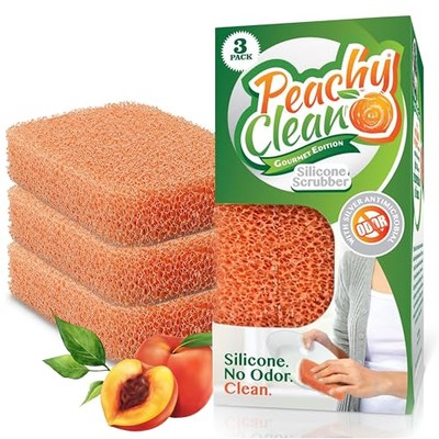Peachy Clean Silicone Scrubber (Qty 3) - Kitchen and Dish Scrubber (Peach