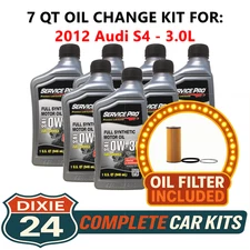 Fits: 2012 Audi S4 3.0L 6,000 Mile Synthetic Oil & Filter Kit (0W-30)