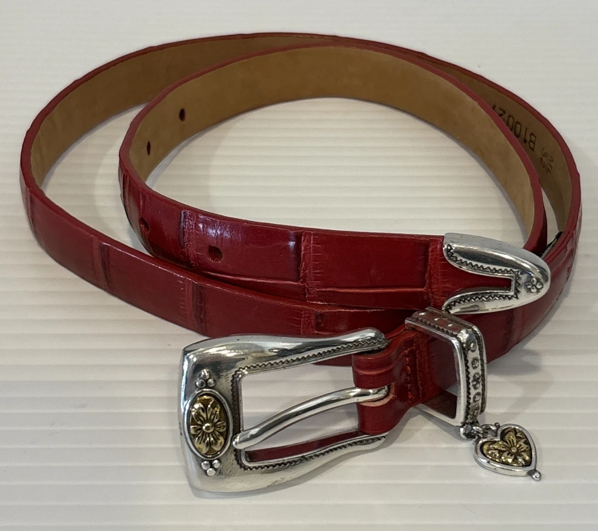Vtg. BRIGHTON USA Bag & Wallet Co. Red Leather Women 34 Large Belt Silver Buckle Brighton Red Belts for Women for sale | eBay main image 2