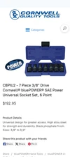 Cornwell bluePower SAE Power Universal Socket Set, 6 Point BRAND NEW, NEVER USED