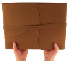 Large Rustic Genuine Leather Photo Album with Gift Box - Scrapbook Style Page...