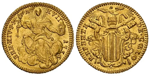 ITALIAN ST. Papal States. Benedict XIV. 1756-XVII AV Zecchino. NGC MS65 Fr.-231