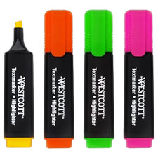 Westcott highlighter markers 4 pieces in green yellow orange