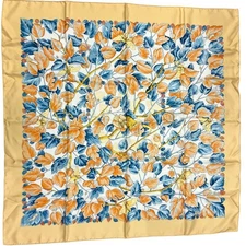HERMES l'Arbre de Soie Carre 90 Silk Yellow Excellent Scarf