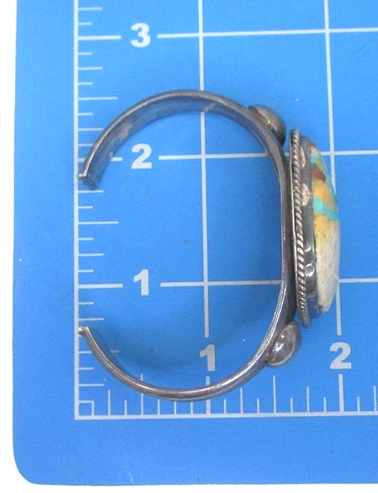 Vintage Navajo Sterling Silver Cuff Bracelet Begay Green Turquoise Signed - Image 4 of 4