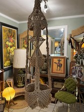 1970s Macrame Plant Hanger Pagoda Tower Multi-Tiered Jute Rope Hanging Planter