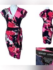 Maggy London Wrap Dress Sz 6 blue/Pink multicolor Floral knee length