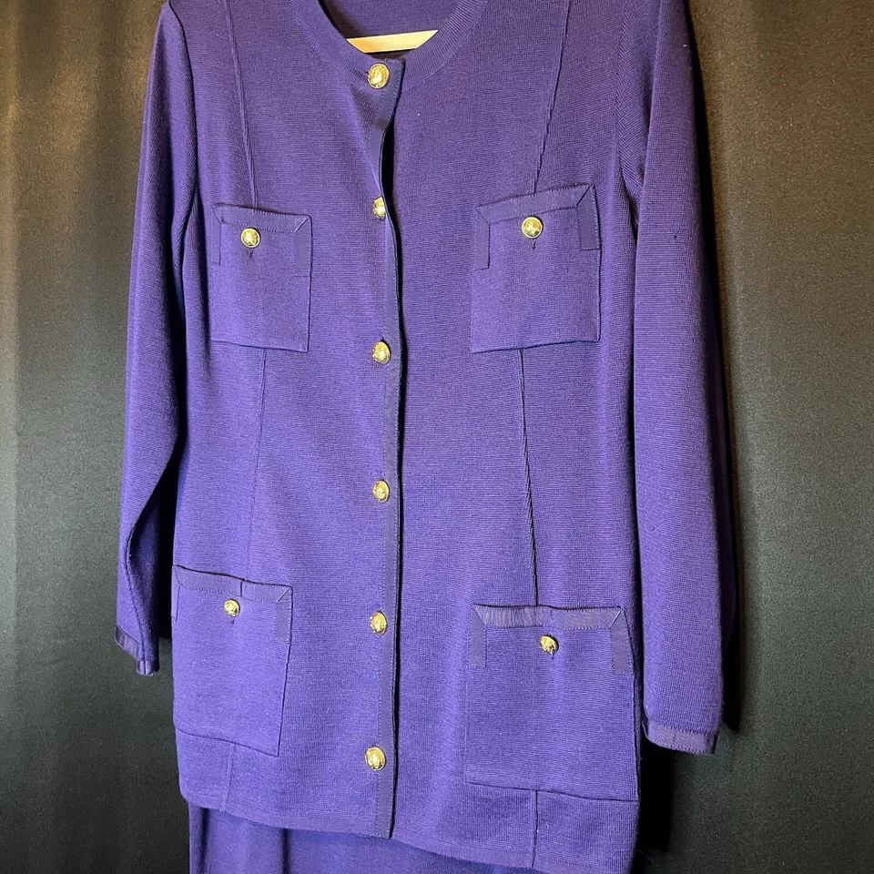 Conjunto de traje falda de lana púrpura profundo Salvatore Farragamo vintage elegancia para mujer XL Foto 2 de 4