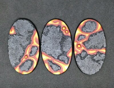 75mm ovale Resin Basen x3 Lava für Warhammer 40.000 40k (unbemalt)