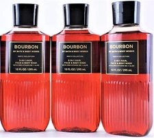 QTY 3 - Bath & Body Works Men's BOURBON 3-1 Hair Face Body Wash Gel Shampoo 10oz