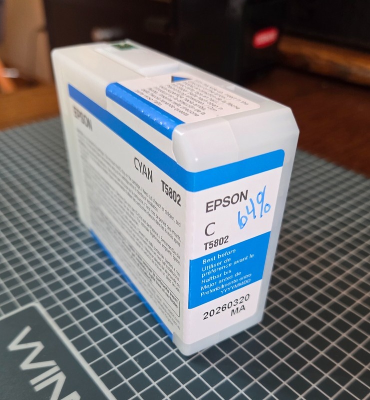 Epson Stylus Pro 3800 3880 CYAN Ink Cart 64% Full - T5802 Used