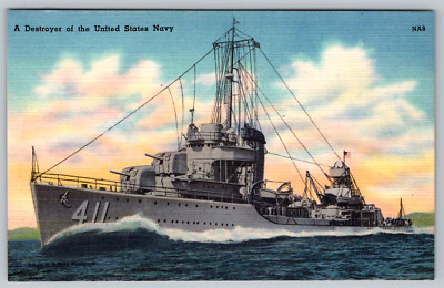 c1940s US Navy Destroyer California Linen Postcard
