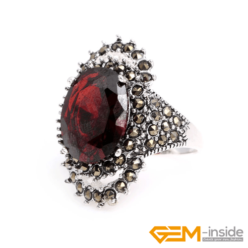 Natural Oval Gemstone Marquis Marcasite Beads Silver Jewelry Ring Size #6#8 Gift - Picture 45 of 55