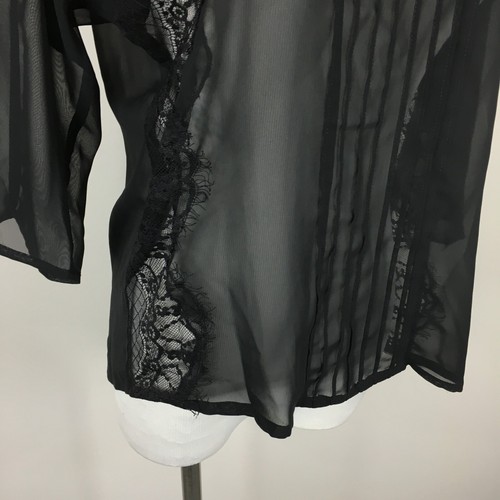 NWT LC LAUREN CONRAD Womens sz XS Black Powder Room Lace Pleats Sheer Shirt - Picture 7 of 9