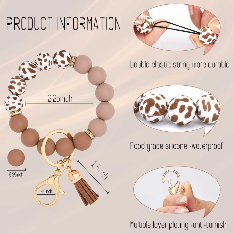 Silicone Beaded Keychain Wristlet Key Ring Bracelet Cute Car Key Chain