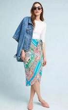 NWT ANTHROPOLOGIE Maeve Bette Wrap Skirt Blue Pink Floral Silk Size 6P Petite