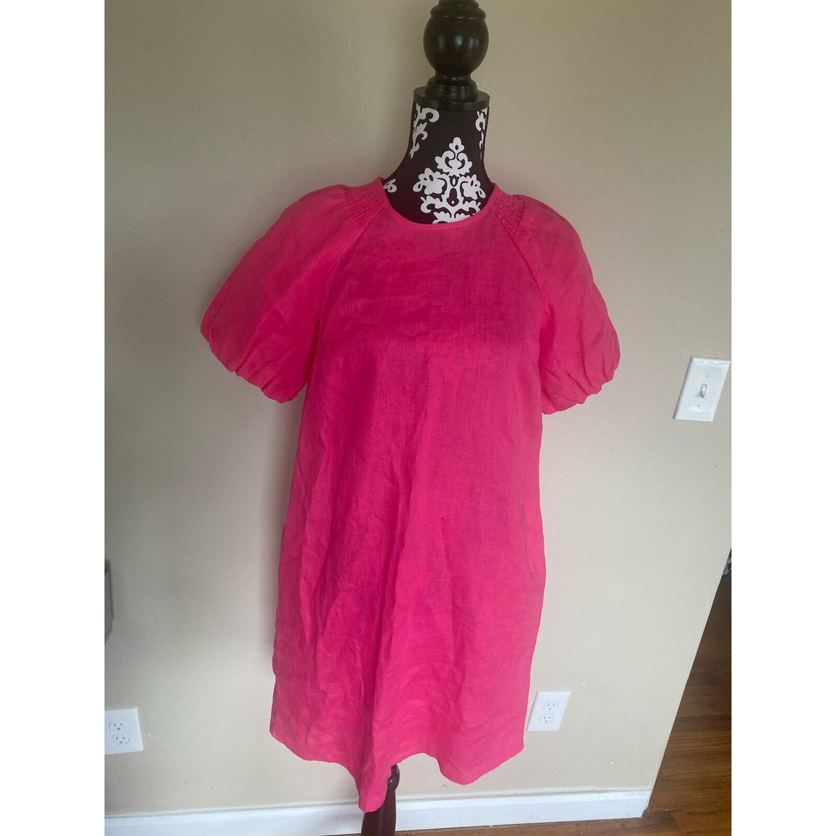 BODEN puff sleeve detail linen dress in festival pink size 6L BODEN puff sleeve detail linen dress in festival pink size 6L