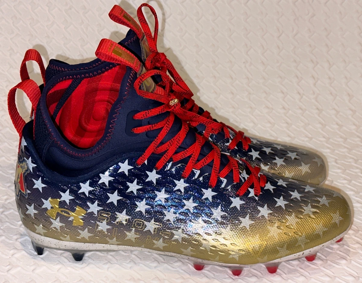 Red white and store blue under armour cleats