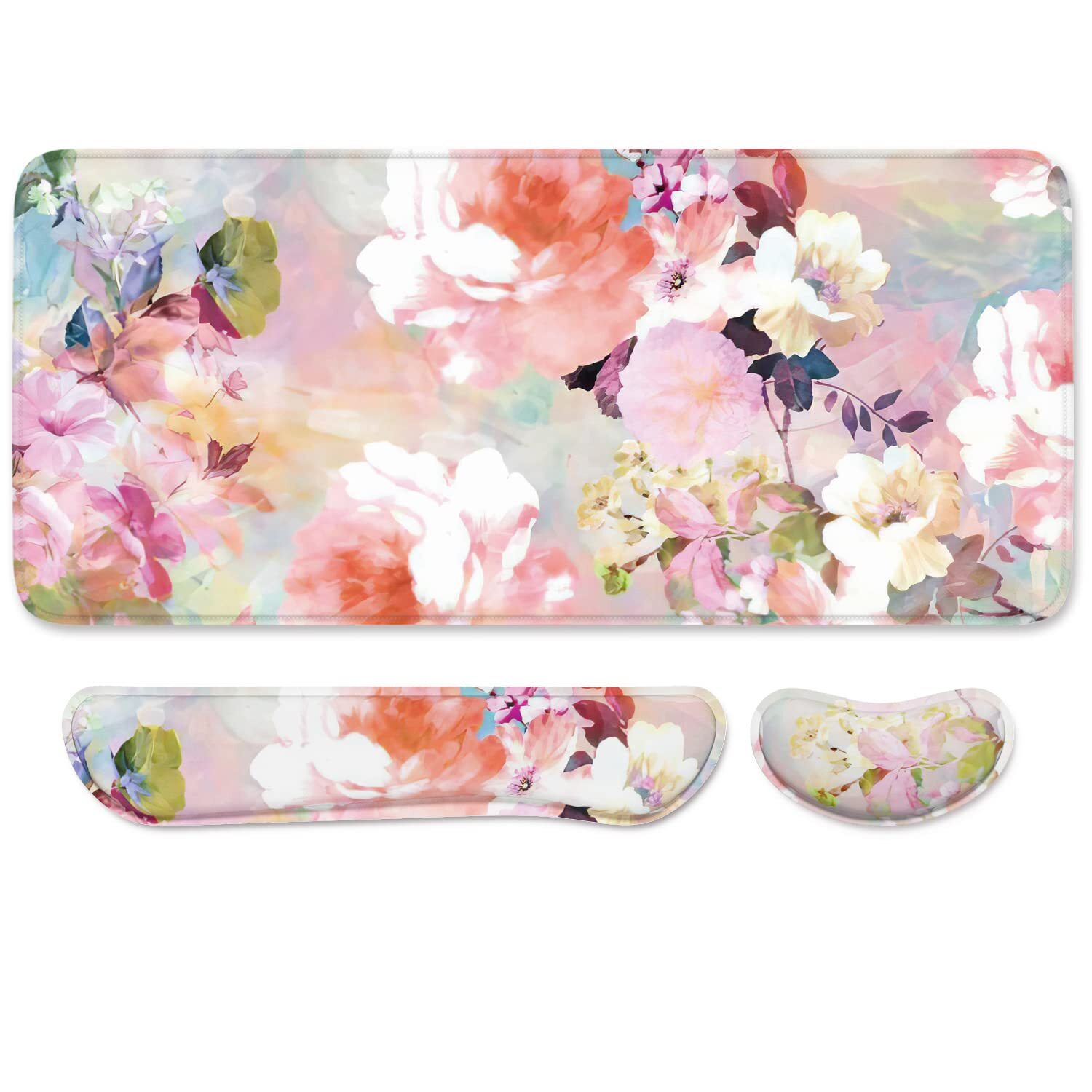 Large Memory Foam Mouse Pad & Keyboard Wrist Rest Set of 3 with Support