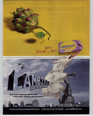 2004 Wrigley's Juicy Fruit Gum Vintage Print Ad/Poster Lambzilla Godzilla Spoof