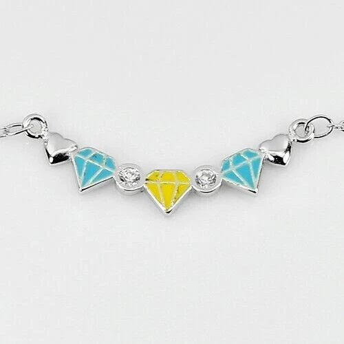 Collana in argento sterling 925 in smalto e CZ, lunghezza 15 pollici - Immagine 3 di 3