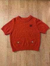 MIU MIU Red Knit Pull Over Short Sleeve Wool Sweater Women Sz 40/M