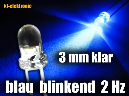 KT-ELEKTRONIC 10 Stück Blink-LED 3mm blau blinkend ca. 2 mal pro Sekunde 1.5-2.5 Hz