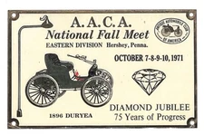 1971 AACA Hershey Car Show Dash Plaque Fall Meet Brass / Enamel w/ Film*
