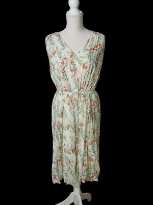 Max Studio London L Large Women BOHO Dress Pleated Floral Orange Green $148  MSRP | eBay