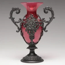 Rare Antique WMF Art Nouveau Cranberry Glass Vase - Britannia Metal Marked WMFB