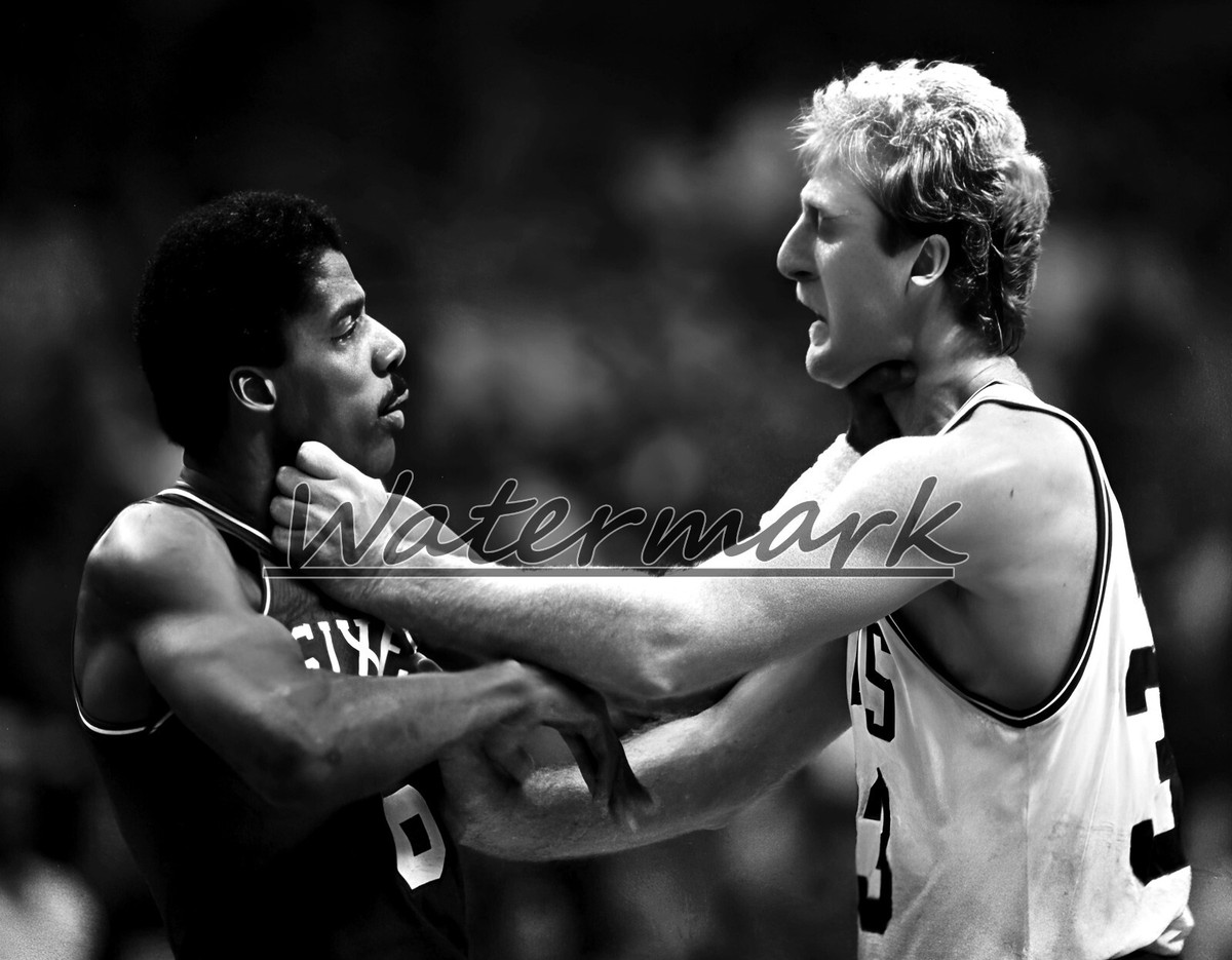 NBA 76ers Dr. J Julius Erving Celtics Larry Bird Fight 8 X 10