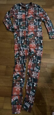 WEMBLEY MEN S DEER SANTA FLEECE CHRISTMAS ONE PIECE UNION SUIT PAJAMAS S/M EUC
