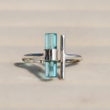 Raw Aquamarine Gemstone Ring, Sterling Silver Handmade Adjustable Promise Ring