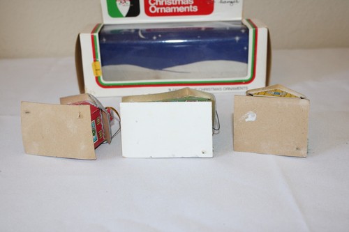 Vintage Lot 3 Boxed Paper House Christmas Tree Ornament Double Glo - Picture 9 of 14