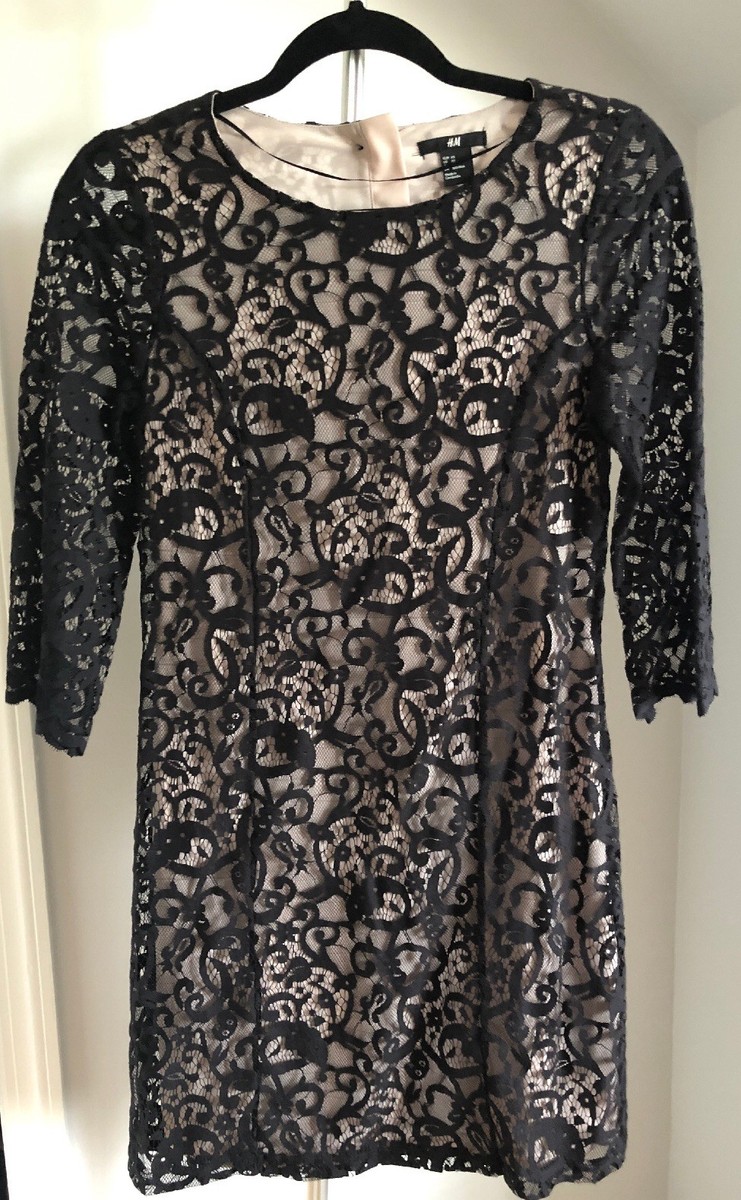H&M Black Lace Mini Dress With 3/4 Sleeves Size XS | eBay H&M Black Lace Mini Dress With 3/4 Sleeves Size XS | eBay