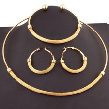 Fashion Gold Women's Stainless Steel Choker Collar Necklace Bangle Earrings Set