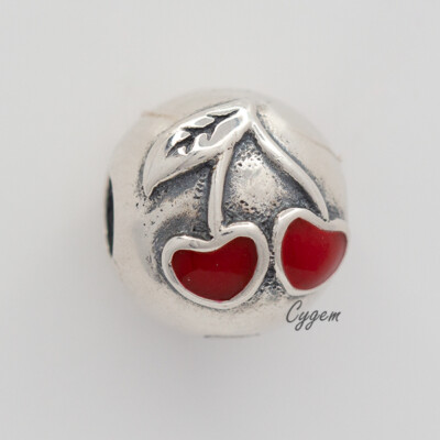 NEW AUTHENTIC PANDORA CHARM CHERRY CLIP 791093EN39 W SUEDE POUCH