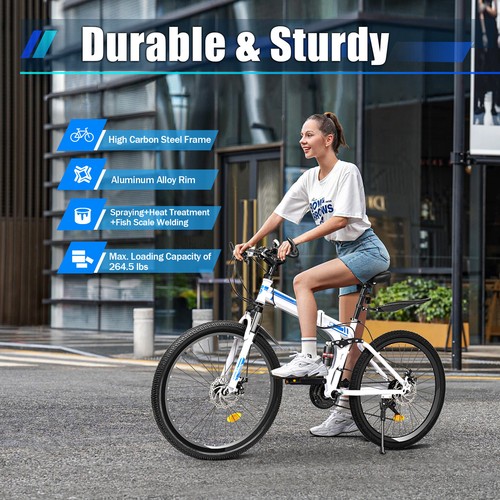 26" Mountain Bike Folding 21-Speed Men Women Bikes Dual Disc Brake MTB Bicycle - Picture 2 of 10