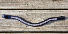 Black Patent Leather TRIPLE ROW PINK CRYSTAL Curved Dressage Browband - 15" long