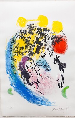 Marc Chagall (1887-1985) Signed Les Amoureux Au Soleil Rouge