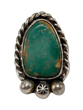 Native American Sterling Silver 925 Blue Turquoise Beaded/ Braid Ring Size: 6 