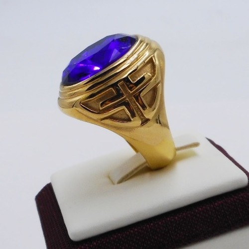 Men ring blue sapphire simulated stainless steel cross bishop solitaire SIZE 7.5 - Picture 3 of 12
