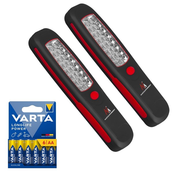 2X Taschenlampe Handlampe Werkstattlampe Lampe Magnet Haken 24 Led + 6 Batterien-image