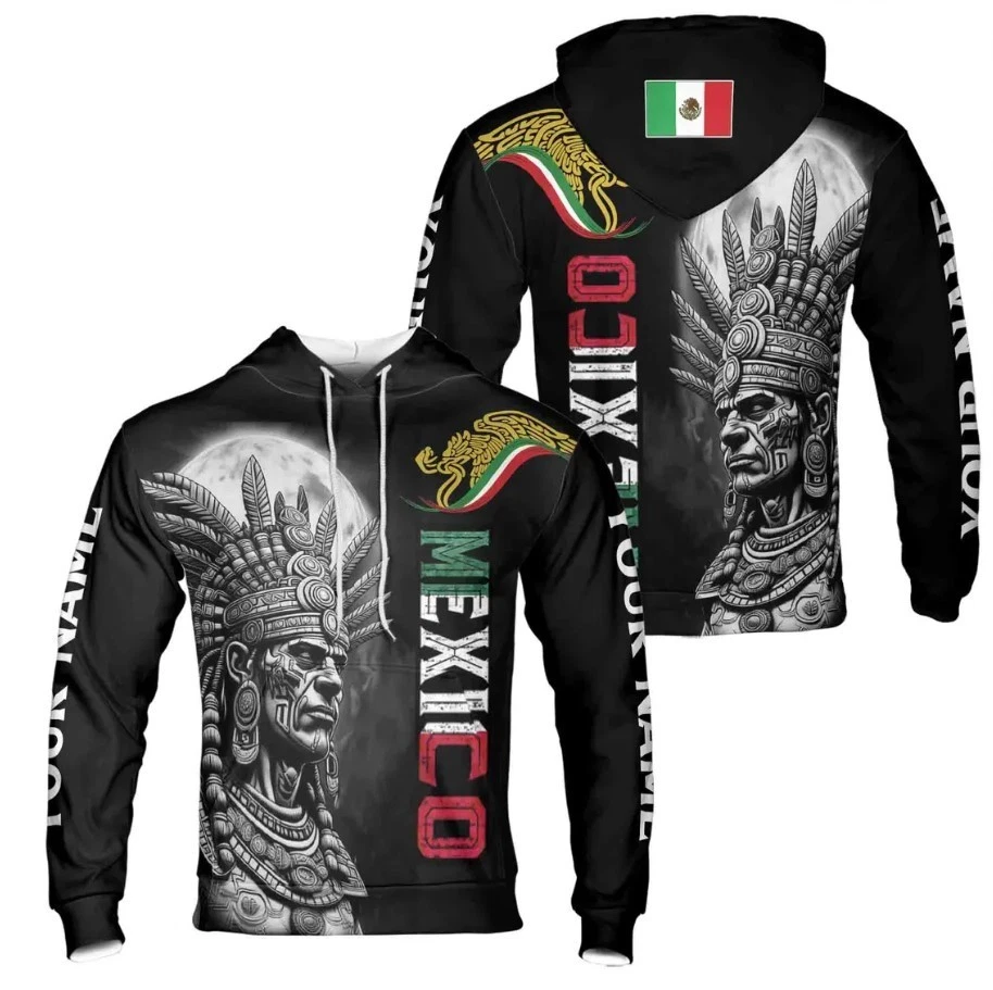 Custom Name Mexico Aztec Warrior Hoodie S-5XL